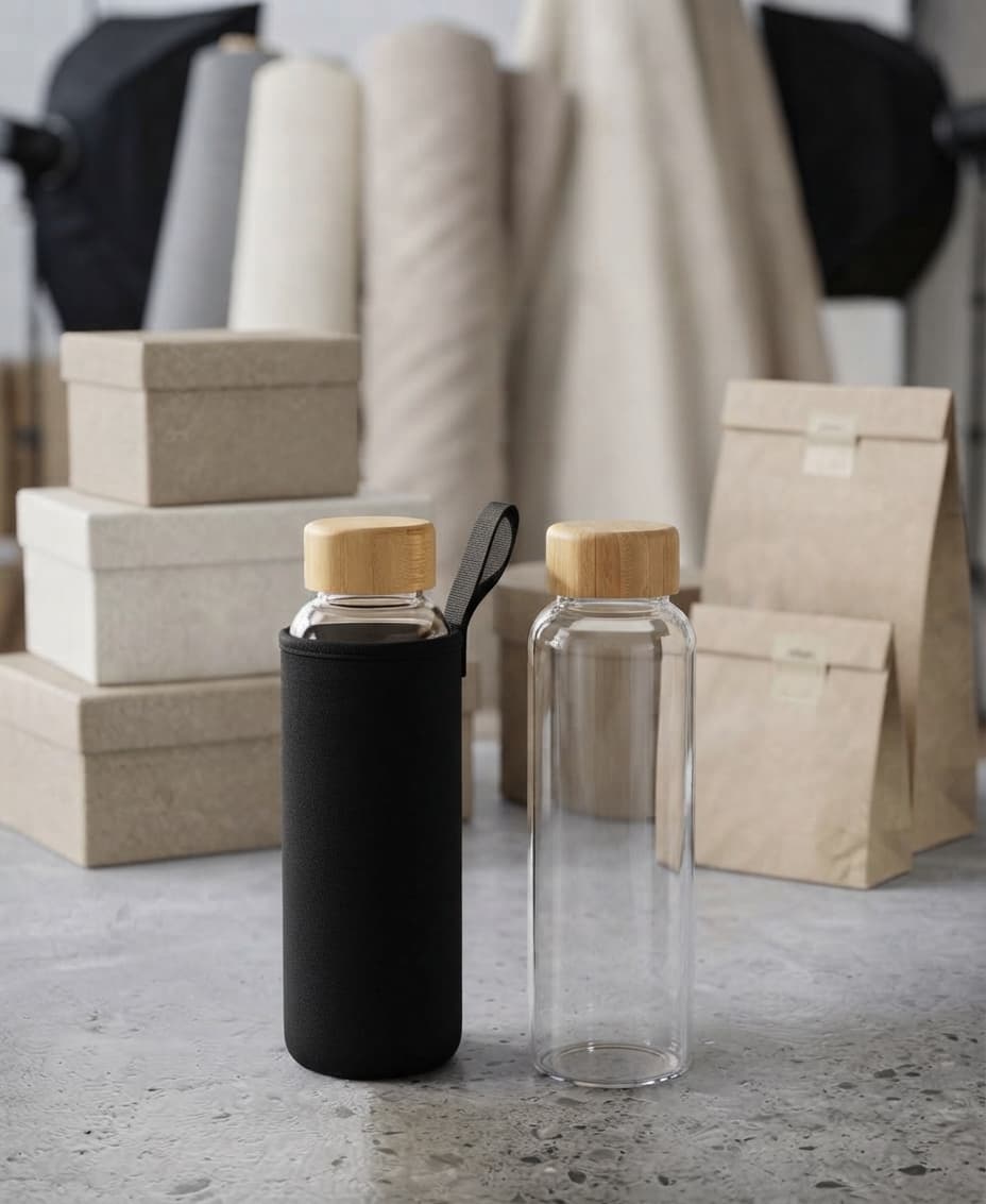 Glass Water Bottle with Wood Lid